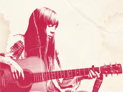 Joni Mitchel spiller guitar