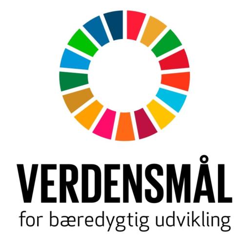 FN’s Verdensmål: farvet ring og teksten ‘Verdensmål for bæredygtig udvikling’.